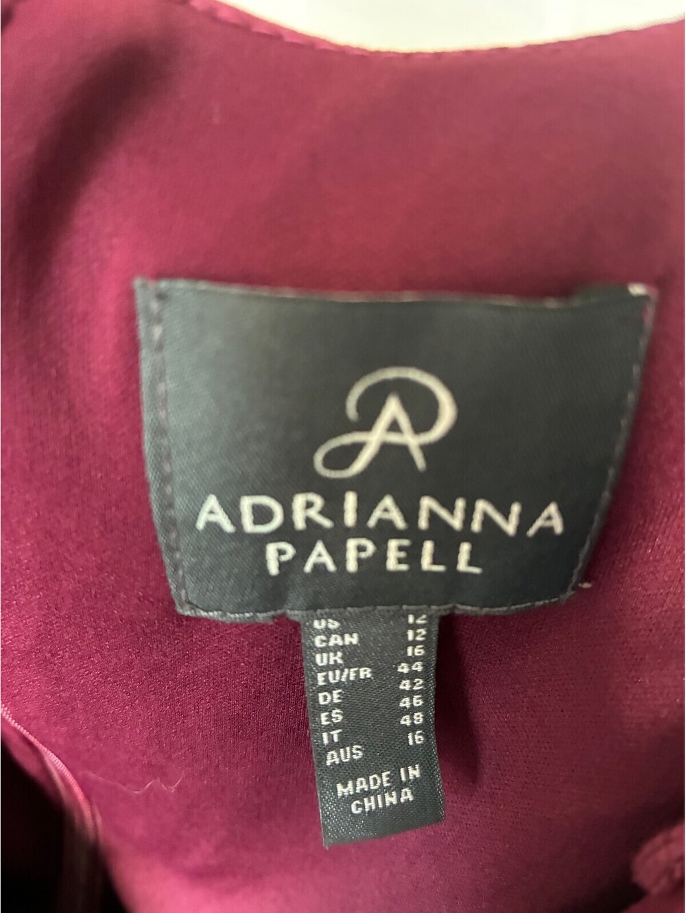 Adrianna Papell Wine Burgundy Long Sleeve Wrap Dress Ruched Gold Hardware Sz 12 - Picture 4 of 7